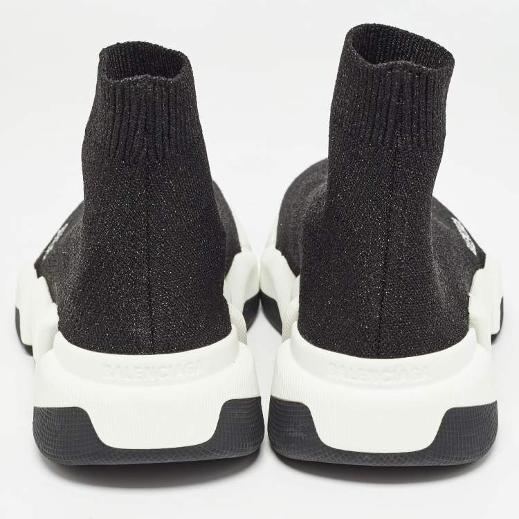 مملوكة مسبقًا Balenciaga Black Glitter Knit Fabric Speed Trainer Sneakers Size 37