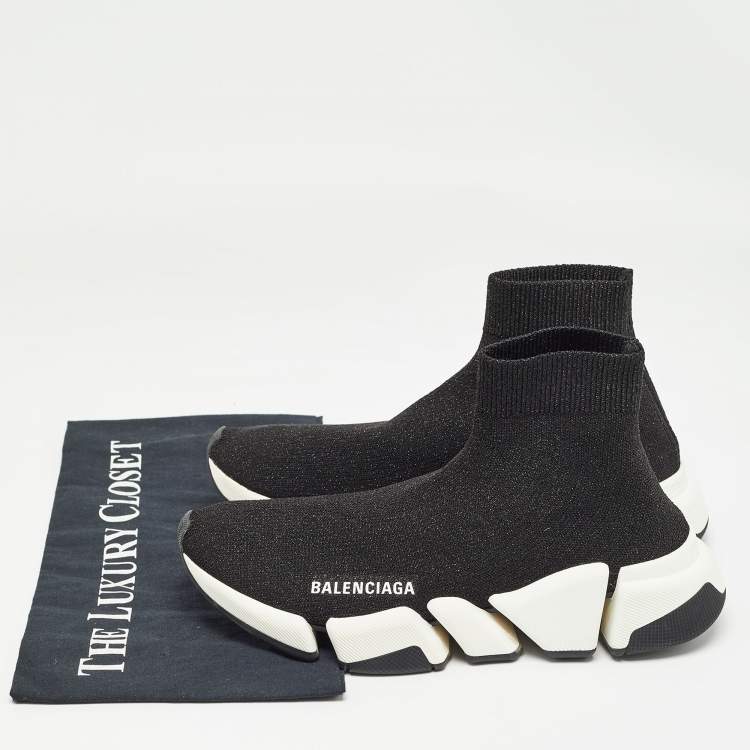 مملوكة مسبقًا Balenciaga Black Glitter Knit Fabric Speed Trainer Sneakers Size 37