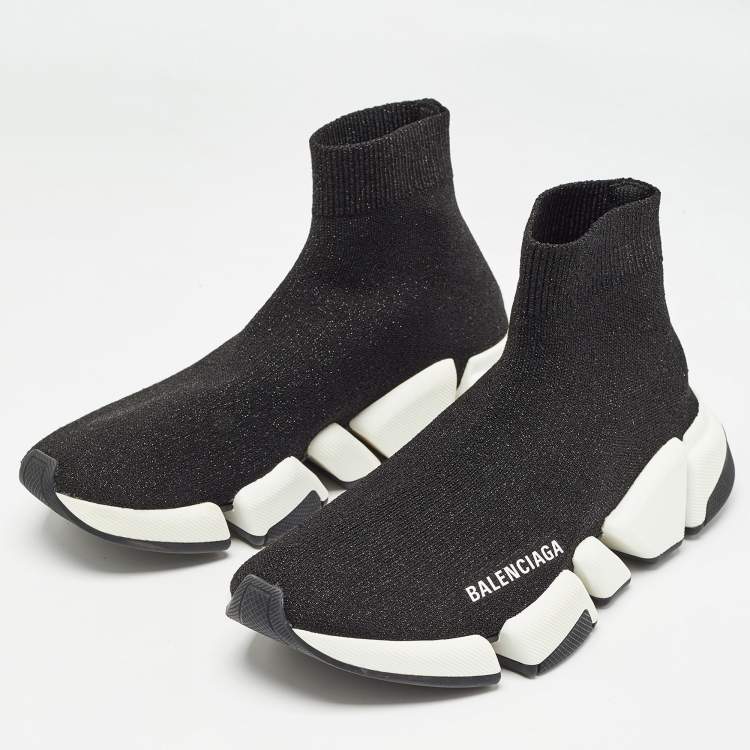مملوكة مسبقًا Balenciaga Black Glitter Knit Fabric Speed Trainer Sneakers Size 37