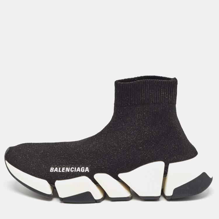 مملوكة مسبقًا Balenciaga Black Glitter Knit Fabric Speed Trainer Sneakers Size 37