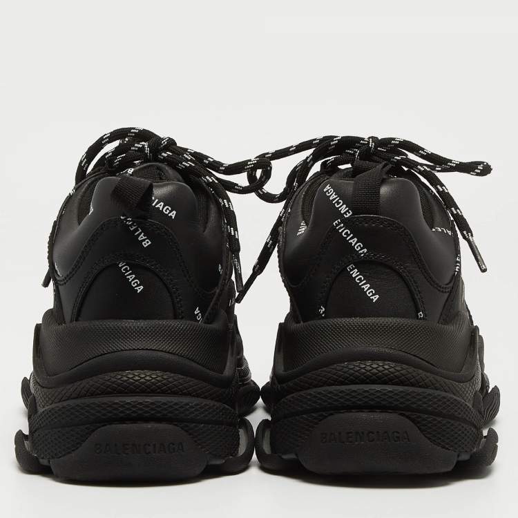 Pre Owned Balenciaga Black Faux Leather Triple S All Over Logo Sneakers Size 39