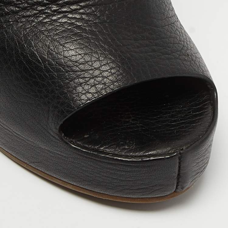 Pre Owned Balenciaga Black Leather Platform Slingback Sandals Size 39