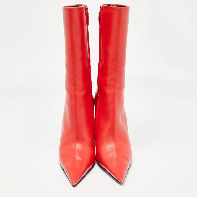 Pre Owned Balenciaga Red Leather Knife Midcalf Boots Size 39