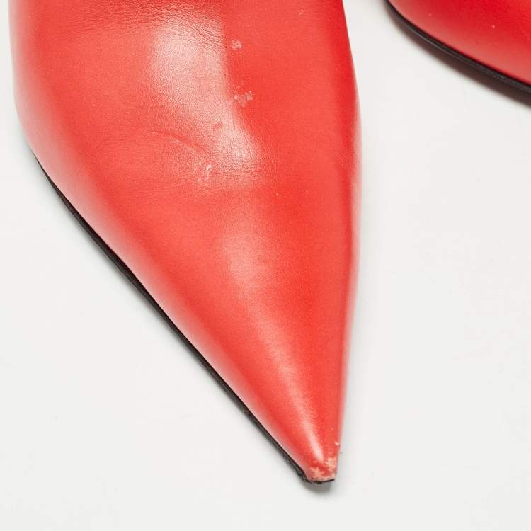 Pre Owned Balenciaga Red Leather Knife Midcalf Boots Size 39