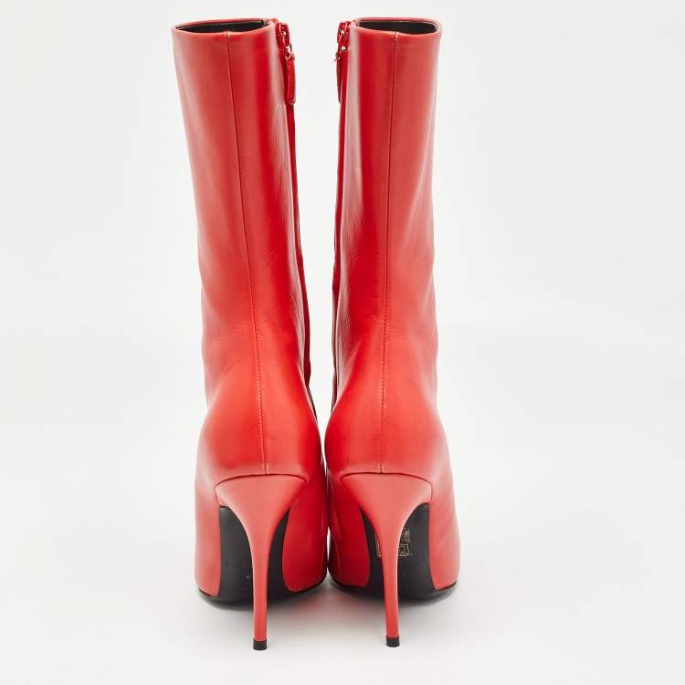 Pre Owned Balenciaga Red Leather Knife Midcalf Boots Size 39