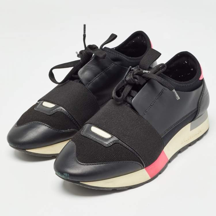 Pre Owned Balenciaga Black Leather Race Runner Sneakers Size 36