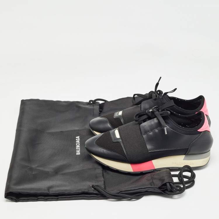 Pre Owned Balenciaga Black Leather Race Runner Sneakers Size 36