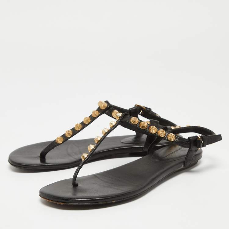 مملوكة مسبقًا Balenciaga Black Leather  Arena Ankle Strap Flats Size 36.5