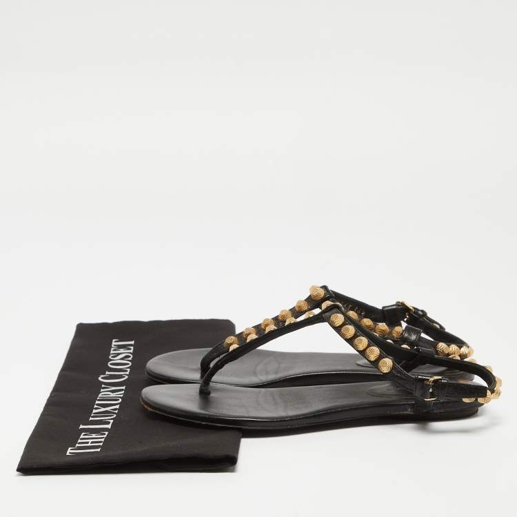 مملوكة مسبقًا Balenciaga Black Leather  Arena Ankle Strap Flats Size 36.5