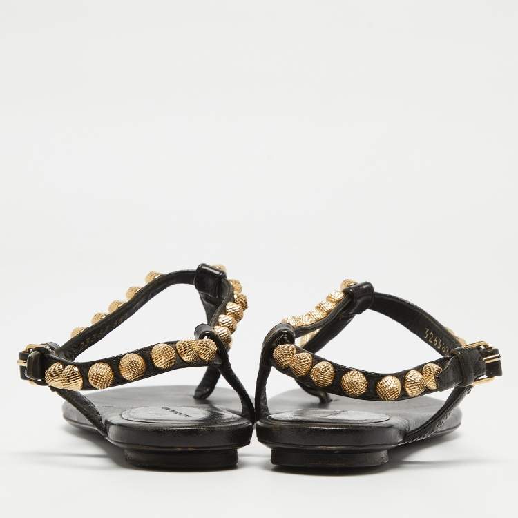 مملوكة مسبقًا Balenciaga Black Leather  Arena Ankle Strap Flats Size 36.5