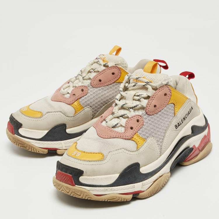 Pre Owned Balenciaga Multicolor Mesh and Nubuck Triple S Sneakers Size 39