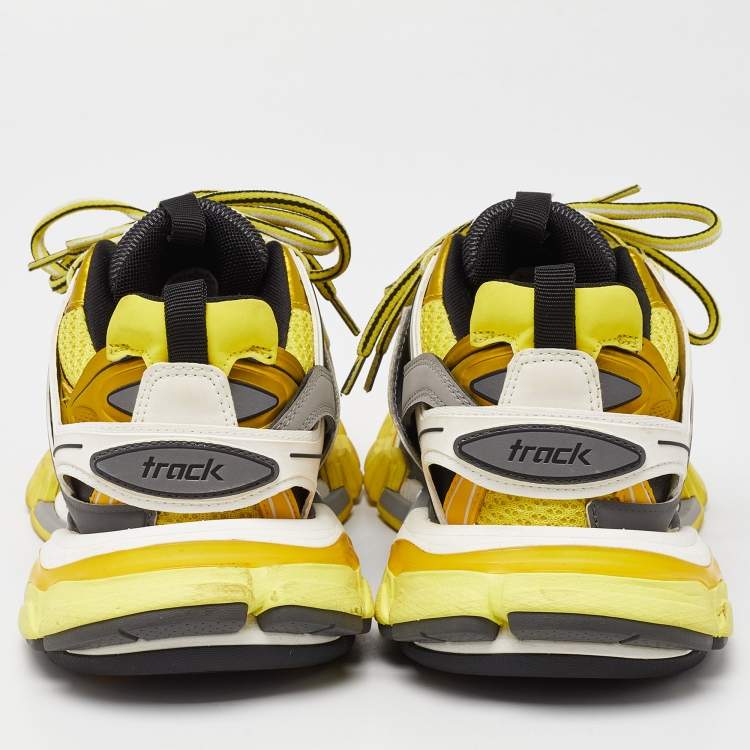 Pre Owned Balenciaga  Yellow/Grey Faux Leather and Mesh Track Low Top Sneakers Size 38