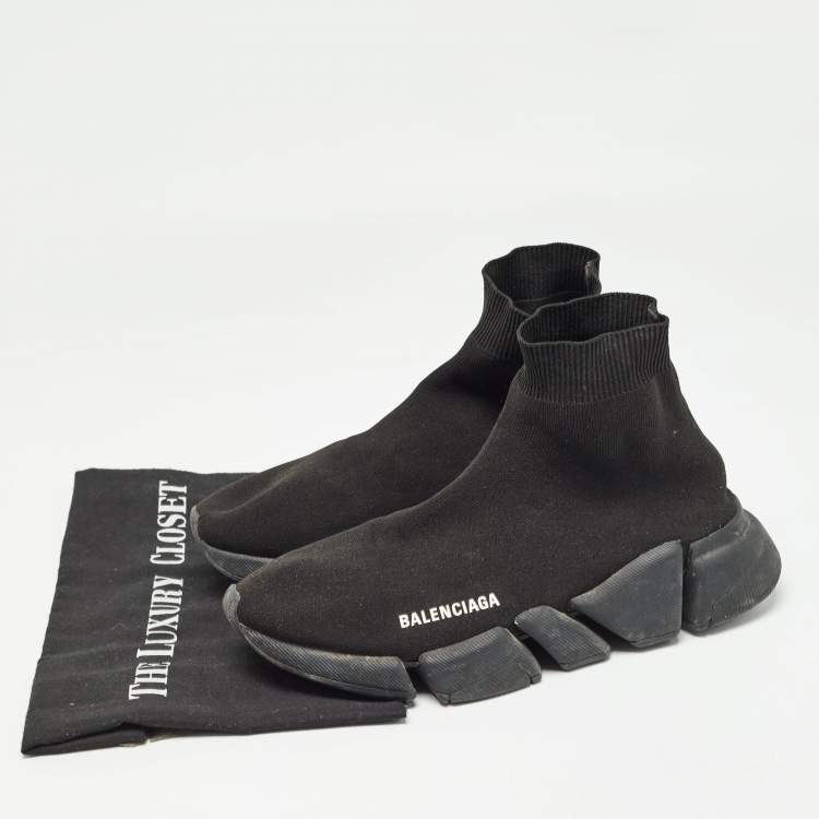 Pre Owned Balenciaga Black Knit Fabric Speed Trainer Sneakers Size 39