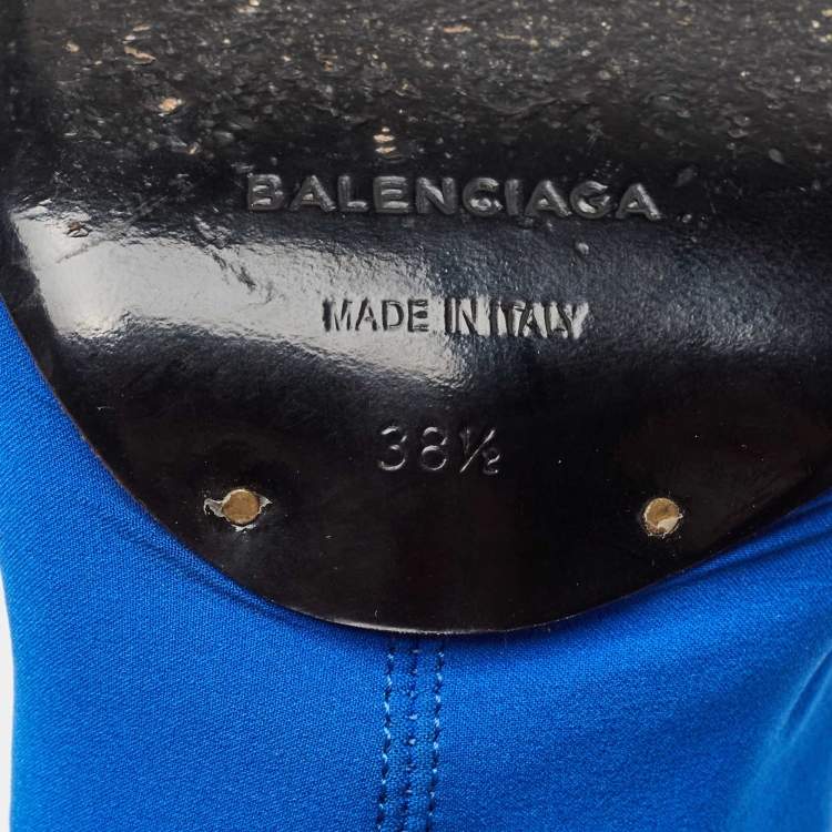 Pre Owned Balenciaga Blue/Black Neoprene and Leather Glove Sandals Size 38.5