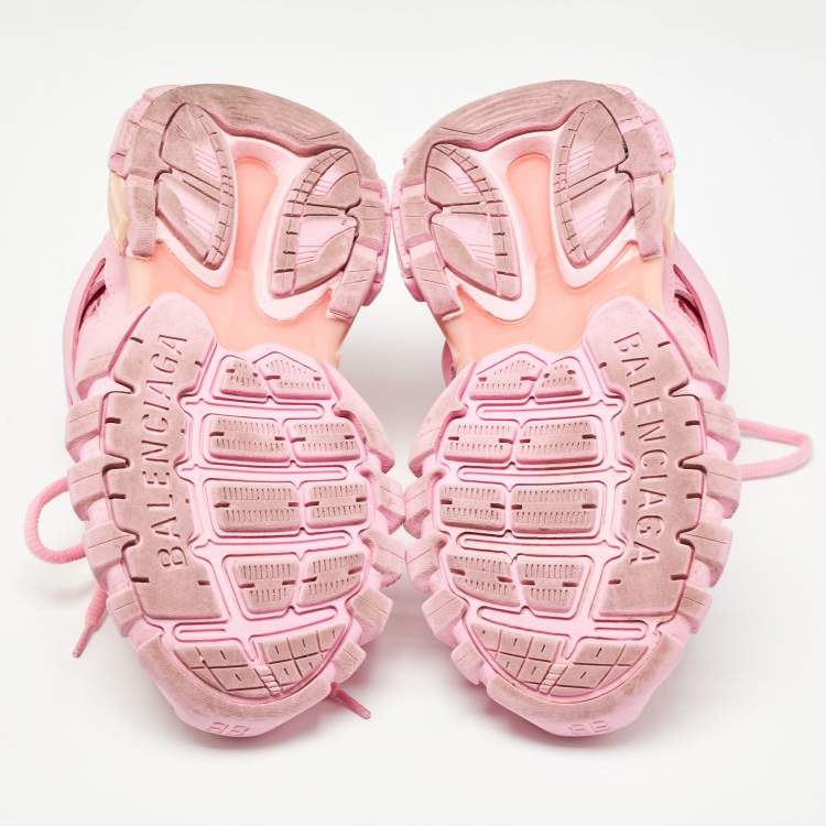Pre Owned Balenciaga Pink Faux Leather and  Mesh Track Sneakers Size 35