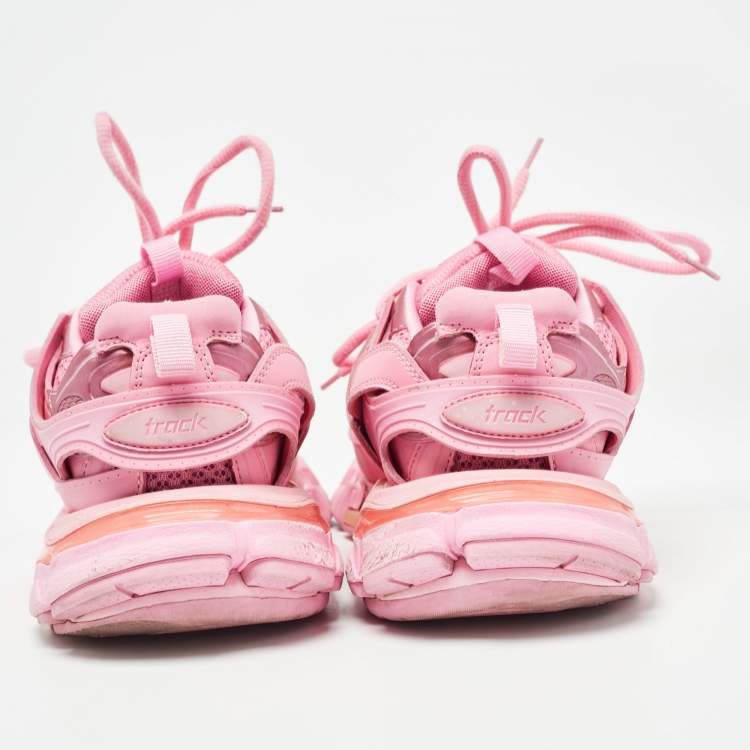 Pre Owned Balenciaga Pink Faux Leather and  Mesh Track Sneakers Size 35