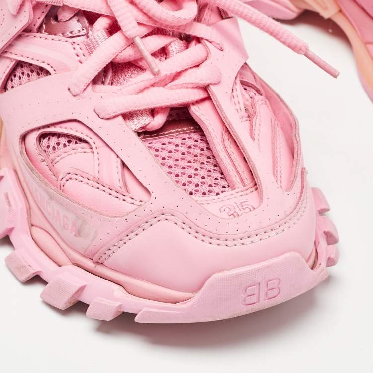 Pre Owned Balenciaga Pink Faux Leather and  Mesh Track Sneakers Size 35