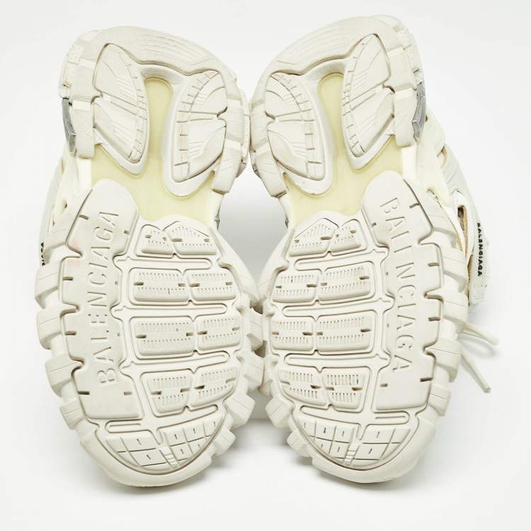 Pre Owned Balenciaga White/Grey Faux Leather and Mesh Track 2 Sneakers Size 39