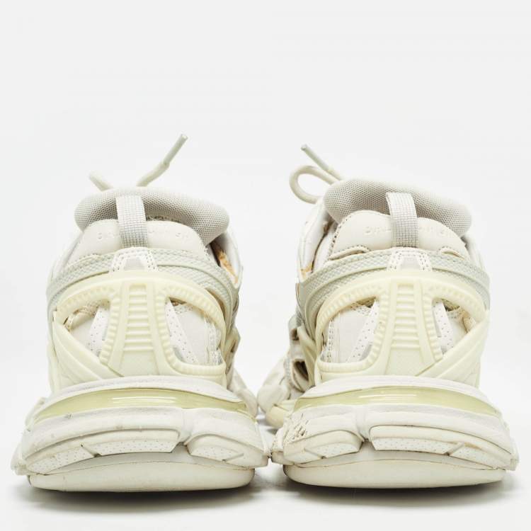 Pre Owned Balenciaga White/Grey Faux Leather and Mesh Track 2 Sneakers Size 39