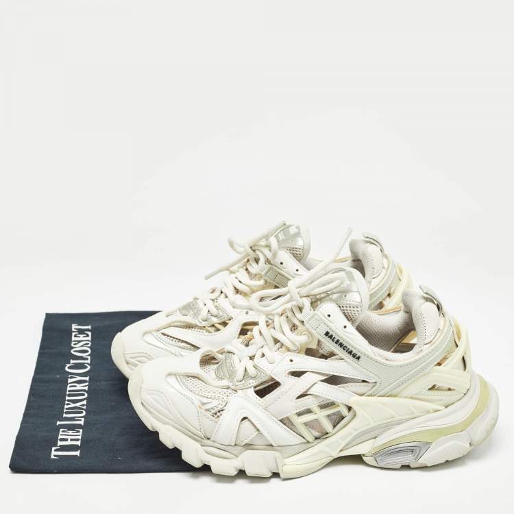Pre Owned Balenciaga White/Grey Faux Leather and Mesh Track 2 Sneakers Size 39