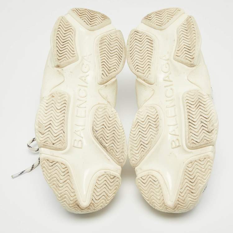 Pre Owned Balenciaga White Logo Print Leather Triple S Sneakers Size 36