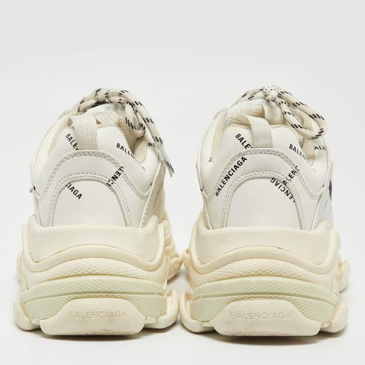 Pre Owned Balenciaga White Logo Print Leather Triple S Sneakers Size 36