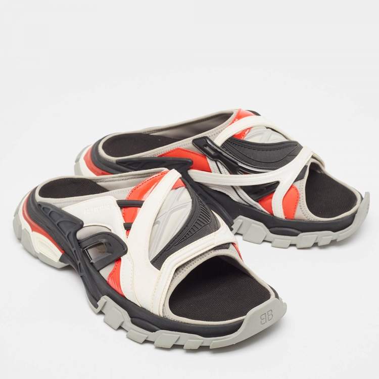 Pre Owned Balenciaga Multicolor Nylon and Leather Flat Sandals Size 44