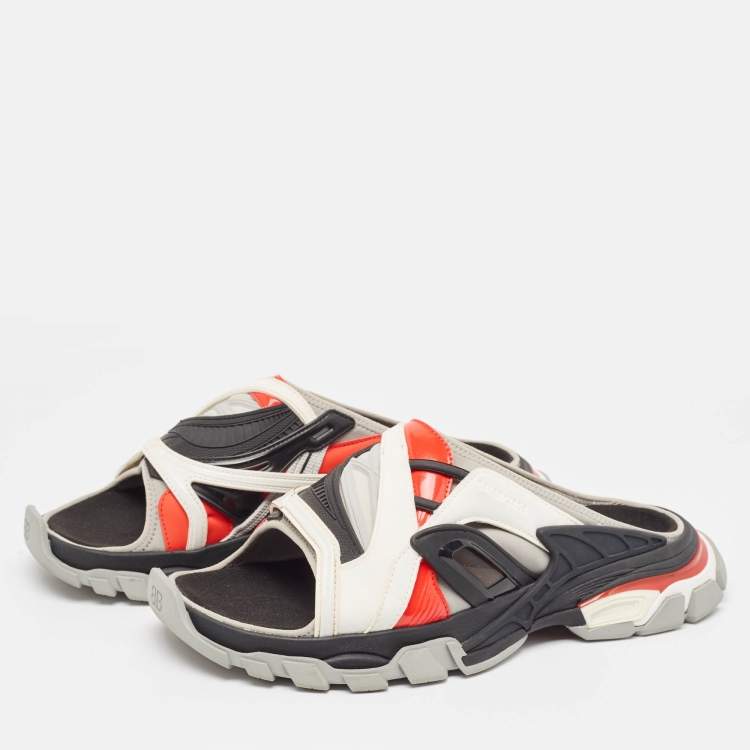 Pre Owned Balenciaga Multicolor Nylon and Leather Flat Sandals Size 44