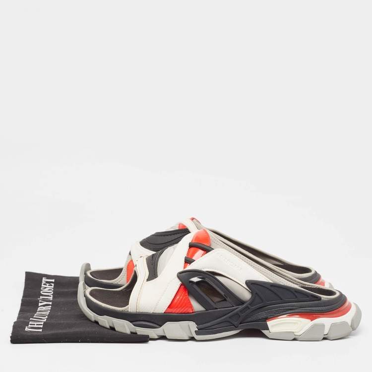 Pre Owned Balenciaga Multicolor Nylon and Leather Flat Sandals Size 44