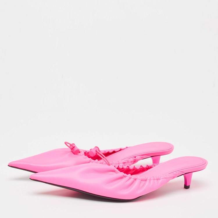 Pre Owned Balenciaga Pink Leather Knife Pointed Toe Mules Size 38