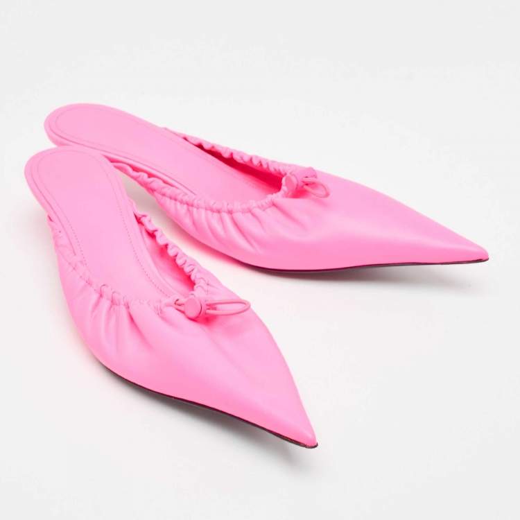 Pre Owned Balenciaga Pink Leather Knife Pointed Toe Mules Size 38