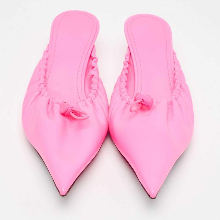 Pre Owned Balenciaga Pink Leather Knife Pointed Toe Mules Size 38
