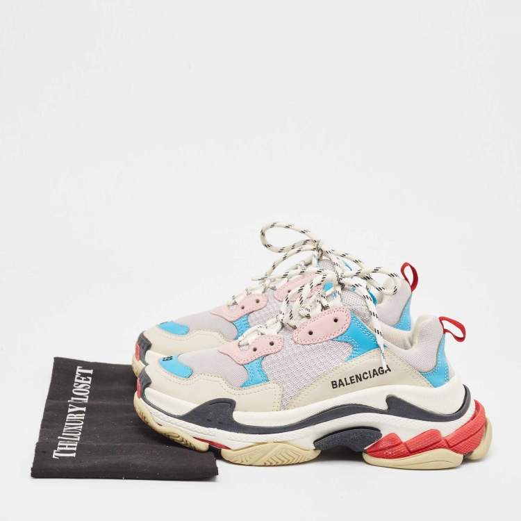 Pre Owned Balenciaga Multicolor Nubuck and Mesh Triple S Sneakers Size 39