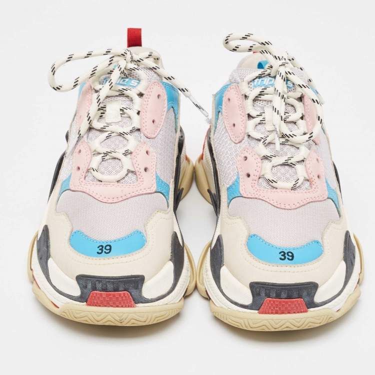 Pre Owned Balenciaga Multicolor Nubuck and Mesh Triple S Sneakers Size 39