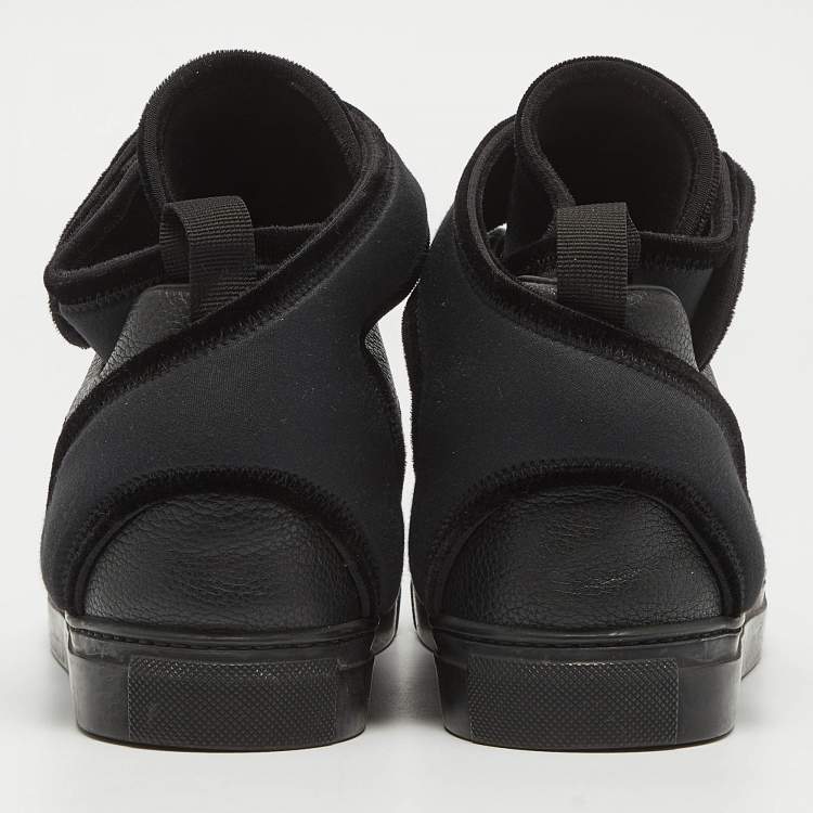 Pre Owned Balenciaga Black Velvet and Leather Velcro Strap High Top Sneakers Size 36