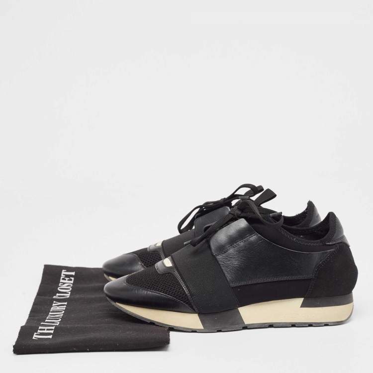 Pre Owned Balenciaga Black Leather Race Runner Sneakers Size 38