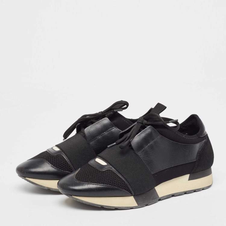 Pre Owned Balenciaga Black Leather Race Runner Sneakers Size 38