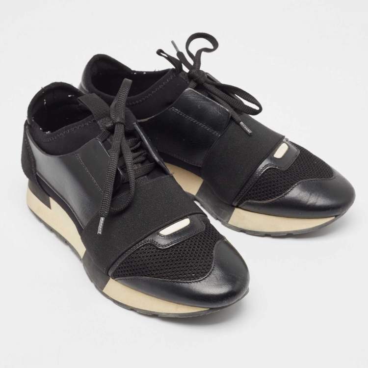 Pre Owned Balenciaga Black Leather Race Runner Sneakers Size 38