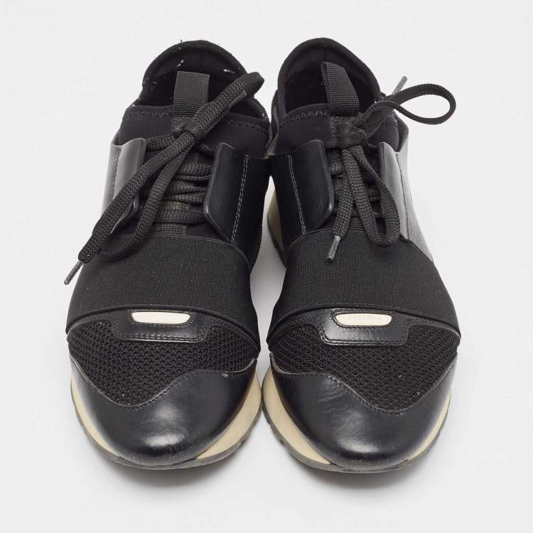 Pre Owned Balenciaga Black Leather Race Runner Sneakers Size 38