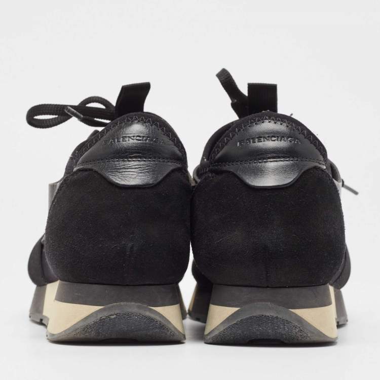 Pre Owned Balenciaga Black Leather Race Runner Sneakers Size 38