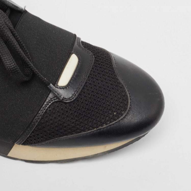 Pre Owned Balenciaga Black Leather Race Runner Sneakers Size 38