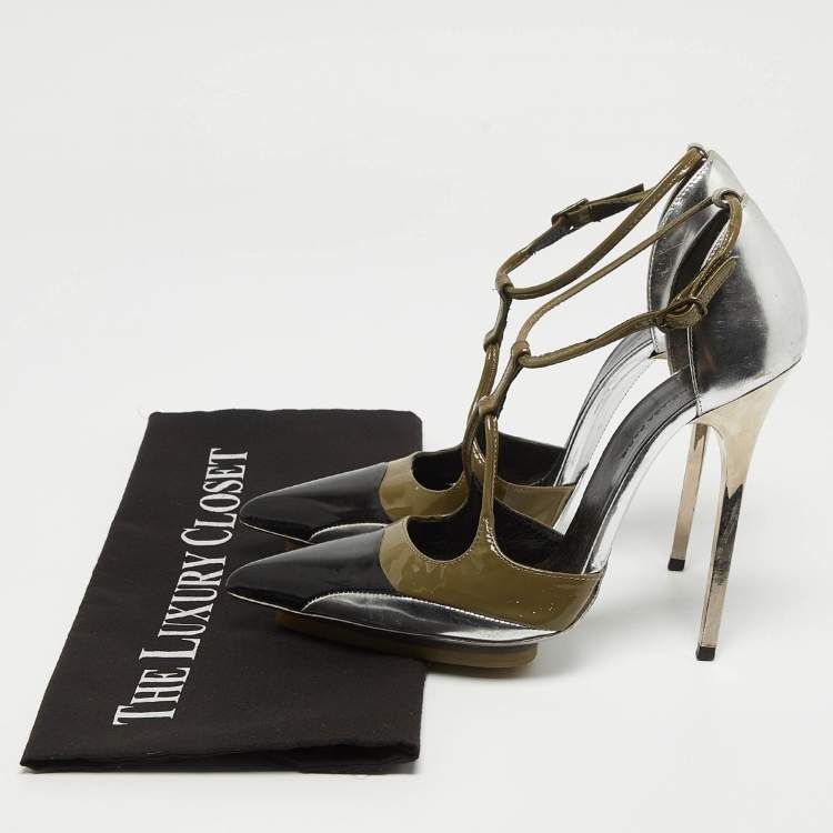 Pre Owned Balenciaga Multicolor Patent Leather Ankle Strap Pumps Size 36