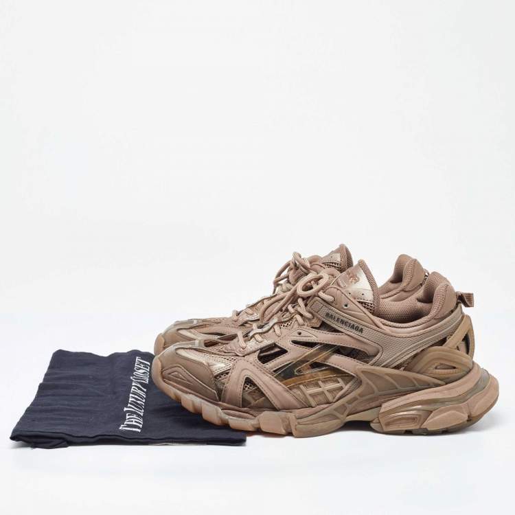 Pre Owned Balenciaga Beige Faux Leather and Mesh Track 2 Sneakers Size 41