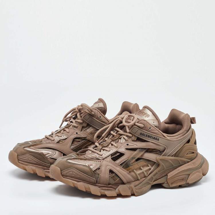 Pre Owned Balenciaga Beige Faux Leather and Mesh Track 2 Sneakers Size 41