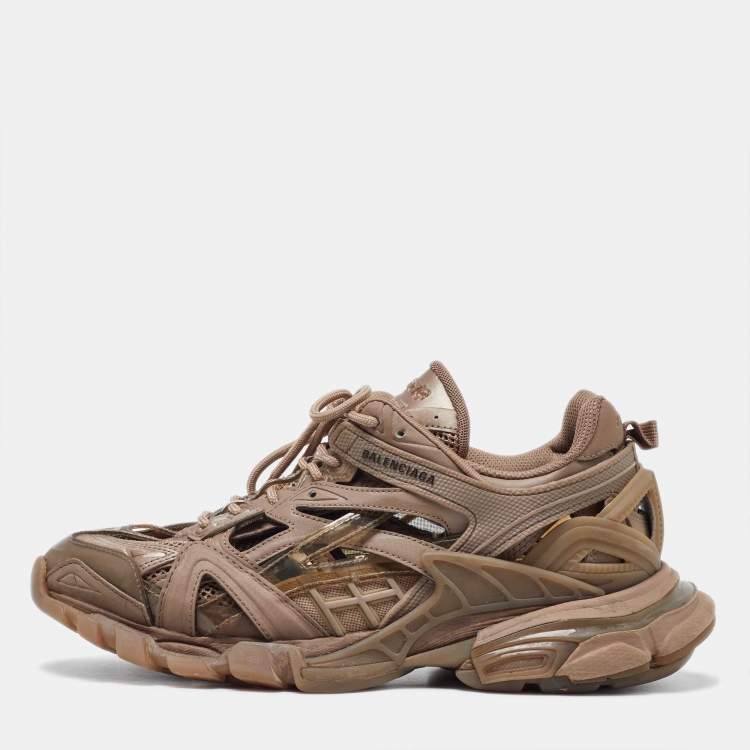 Pre Owned Balenciaga Beige Faux Leather and Mesh Track 2 Sneakers Size 41