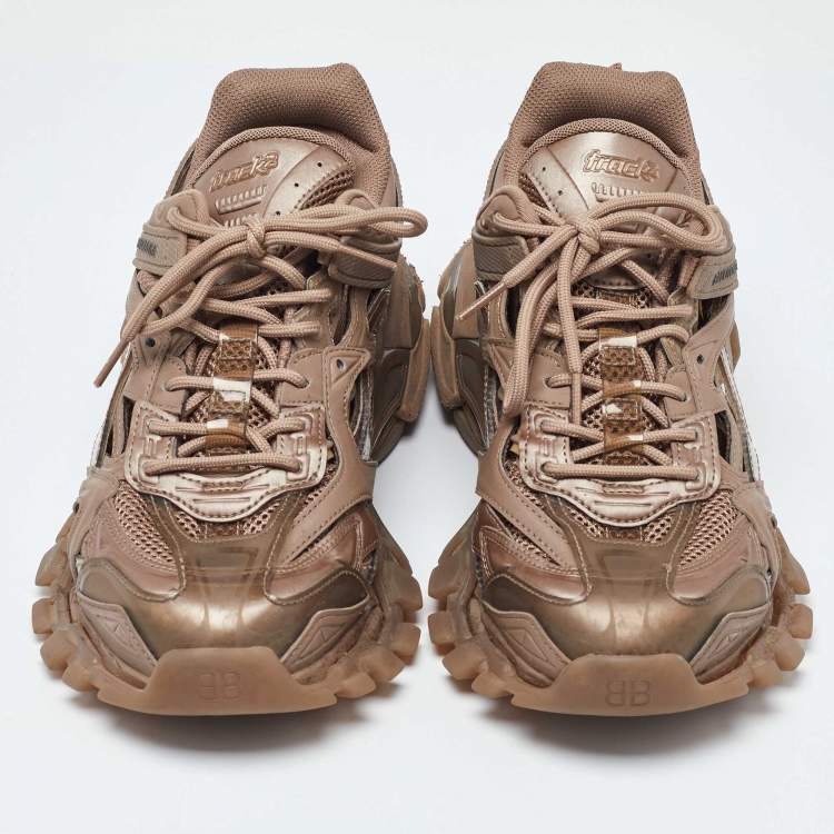 Pre Owned Balenciaga Beige Faux Leather and Mesh Track 2 Sneakers Size 41
