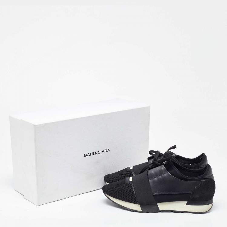 Pre Owned Balenciaga Black Mesh And Leather Race Runner Low Top Sneakers Size 41