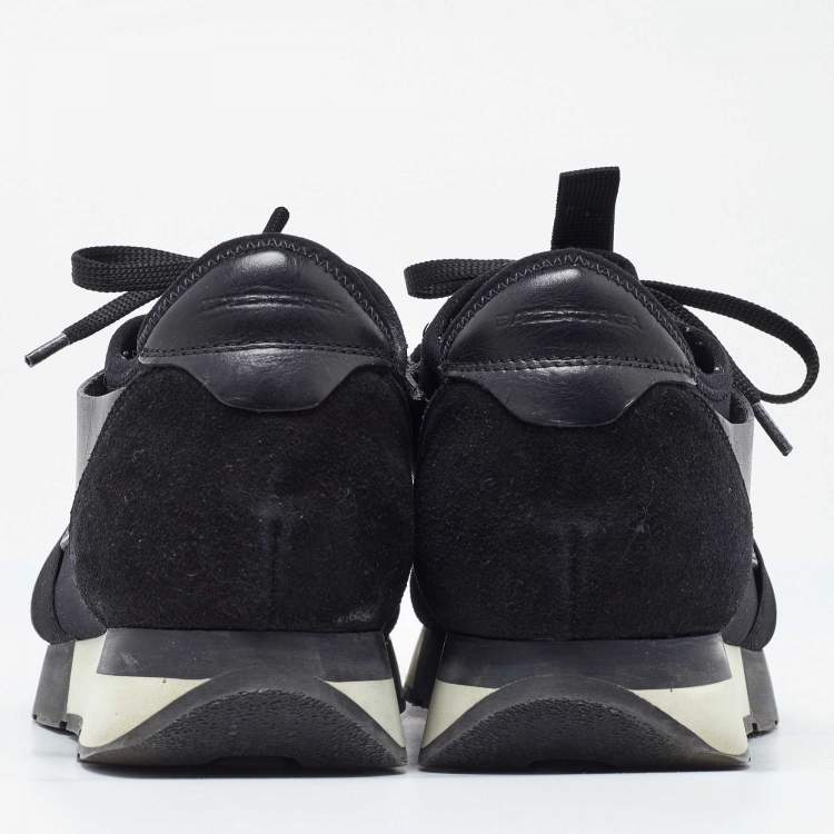 Pre Owned Balenciaga Black Mesh And Leather Race Runner Low Top Sneakers Size 41