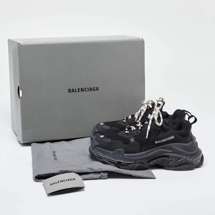 Pre Owned Balenciaga Black Faux Leather and Mesh Triple  Low Top Sneakers Size 38