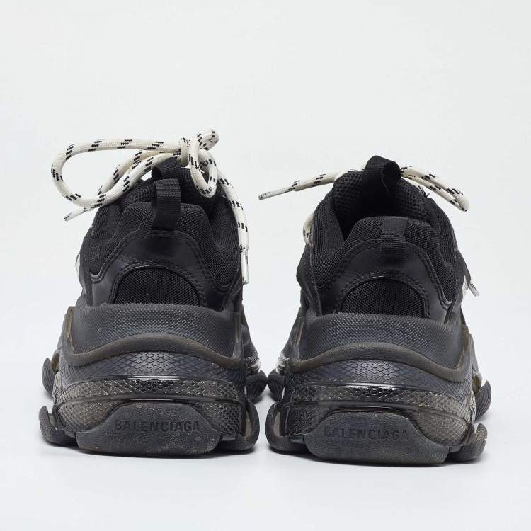 Pre Owned Balenciaga Black Faux Leather and Mesh Triple  Low Top Sneakers Size 38